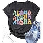 AMWIPE Hawaiian Shirts Women Hawaii Graphic Tees Summer Vacation Hawaiian Tshirt Vintage Hawaii Tropical Tops Outfits