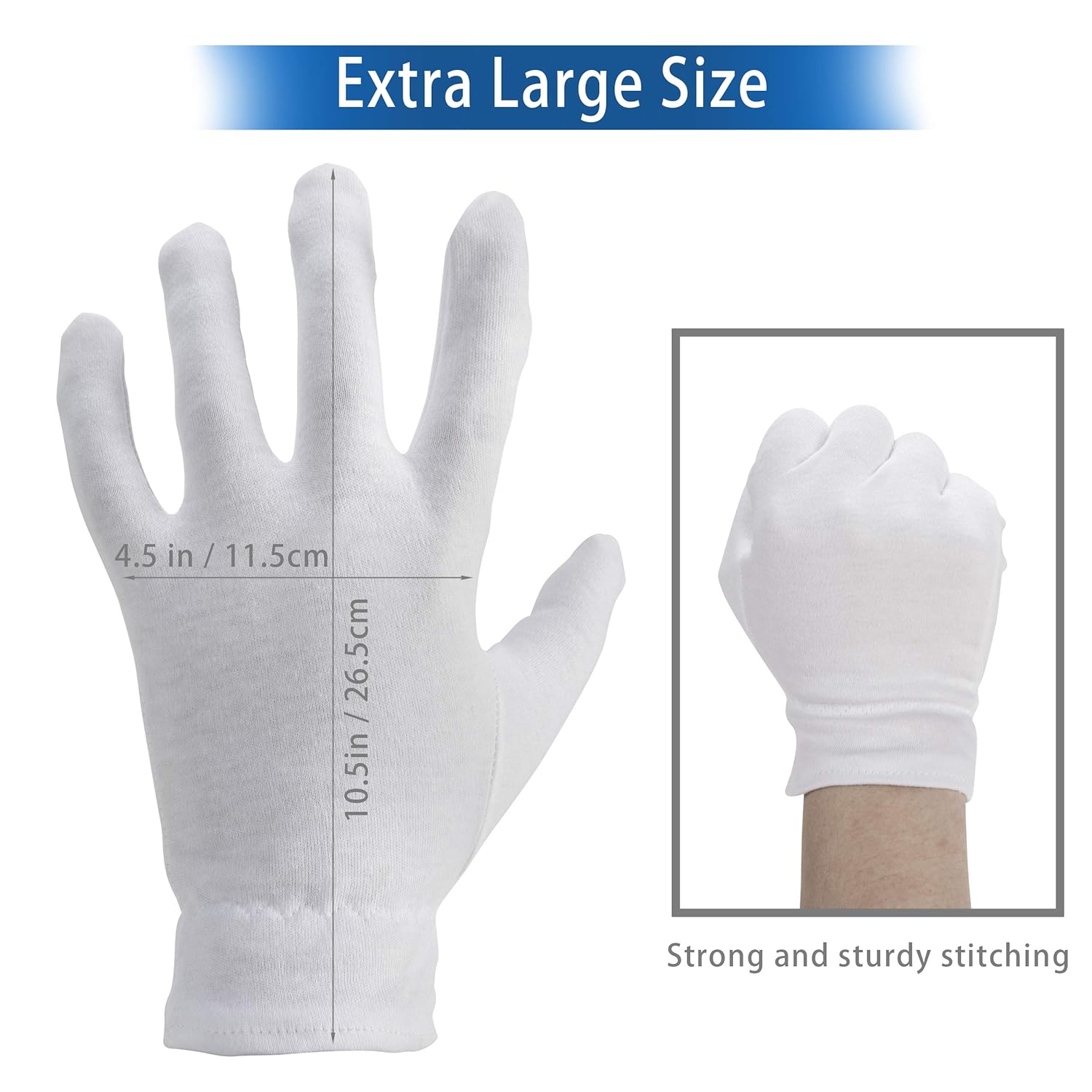 Extra Large, XL Moisturizing Gloves OverNight Bedtime Cotton Cosmetic Inspection Premium Cloth Quality Eczema Dry Sensitive Irritated Skin Spa Therapy Secure Wristband … (4 Pack) : Beauty