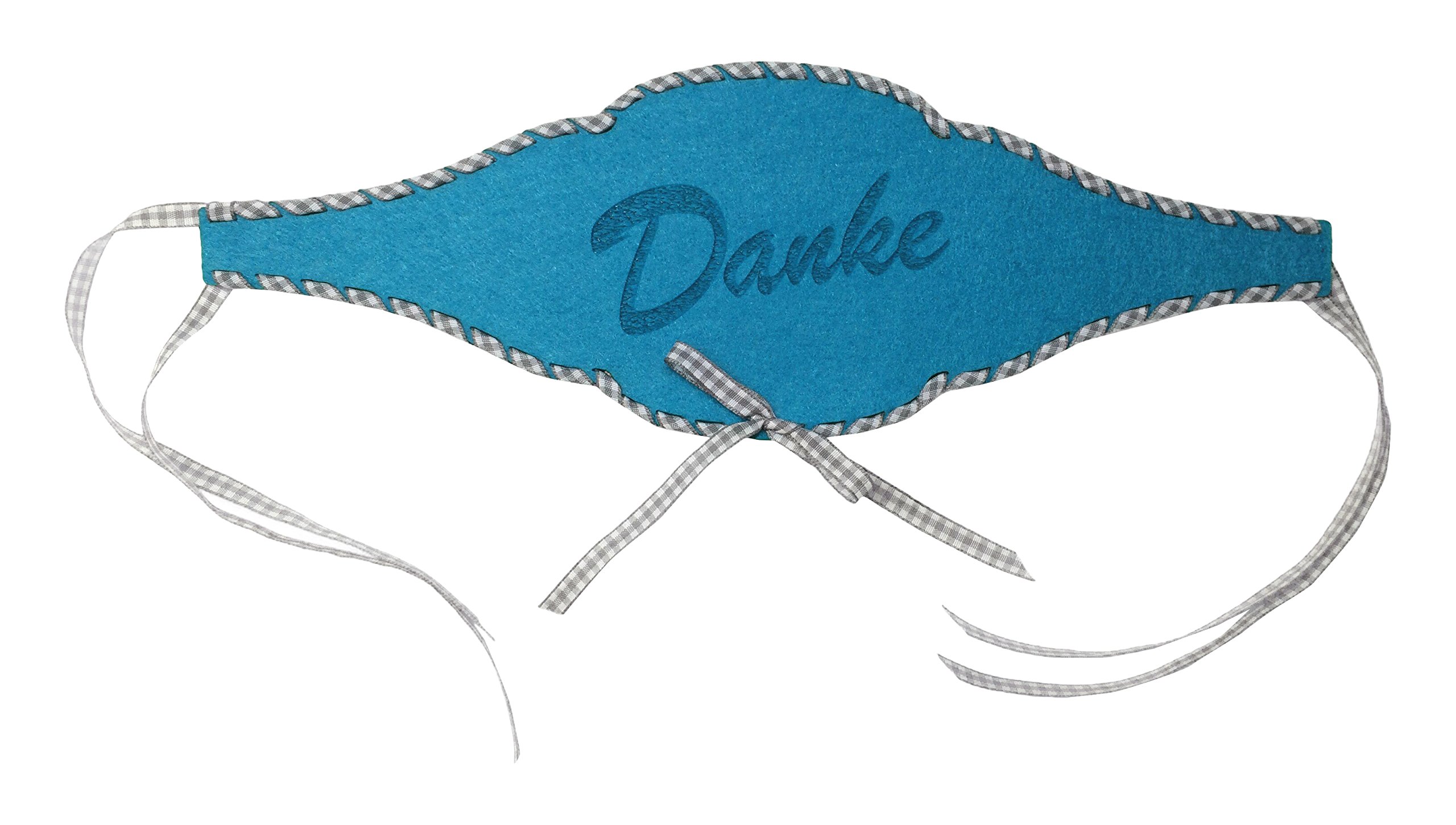 'Petra's Craft News A FBF73 °F5786 Bottle Belt, "Thank You Turquoise Felt with Grey Check Ribbon Threaded