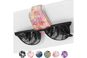 NPOOYI Sunglasses Holder for Car Visor, Magnetic Leather Car Sunglass Holder, Car Sun Visor Glasses Hanger Clip, Car Interior Accessories for Women Men, Fits All Size Eyeglasses, Gold Pink Marble
