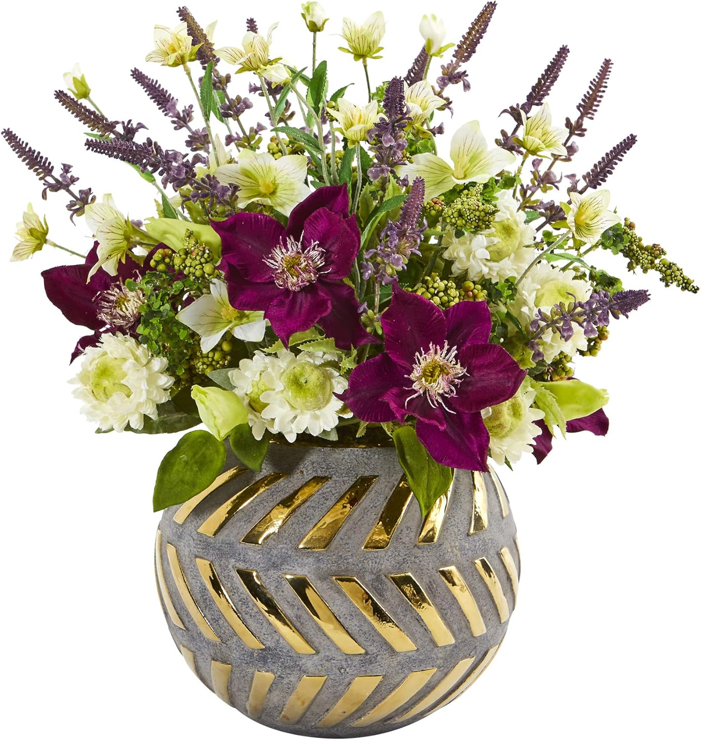 Nearly Natural 14in. Mixed Artificial Flower Stoneware Vase