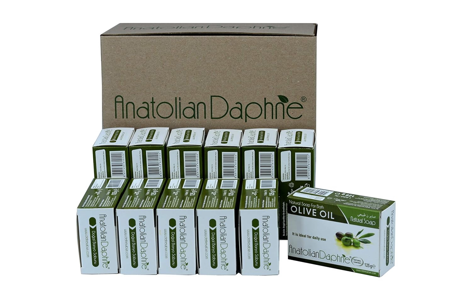 100% Natural Olive Oil Soap 12 Piece Pack Handmade Unprocessed Vegan Body Bath Cleansing Bar Safe Hypoallergenic -Pine Tree Smell- Ideal Gift