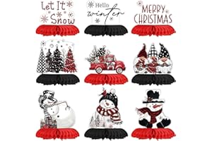 Horaldaily 9PCS Christmas Party Table Decoration Centerpieces, Merry Christmas Snowman Gnome Truck Honeycomb Centerpieces Table Toppers for Christmas Themed Birthday Party