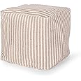 Great Deal Furniture Ishara Boho Yarn Pouf, Light Brown and White