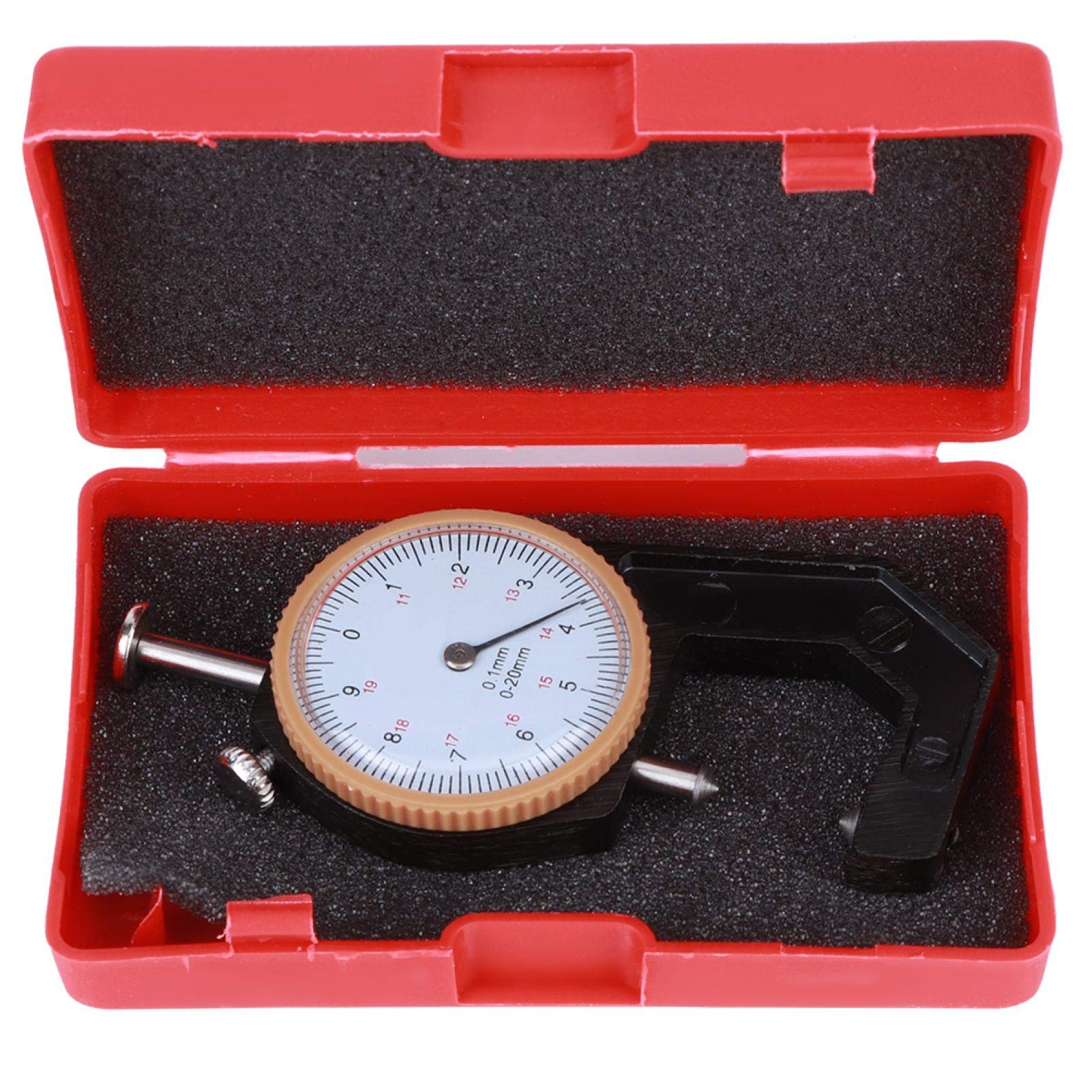 Thickness Gauge, Portable Thickness Tester Caliper, Round Dial Thickness Gauge, 0~20mm Range Thickness Measuring Tool for Jewelry Leather Metal Sheets Paper (Pointed)