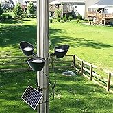 Solar Flag Pole Light 3 Super-Spotlights LEDs, Adjustable Metal Clamps Fits 2-6''Flag Poles, IP65 Waterproof Outdoor Solar Powered Flagpole Lights, 360 Degrees of Flag Illumination Flag Ground House