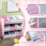 ZONEKIZ Kids Storage Unit Toy Box Organiser Bookshelf Pink Nine Baskets view 5