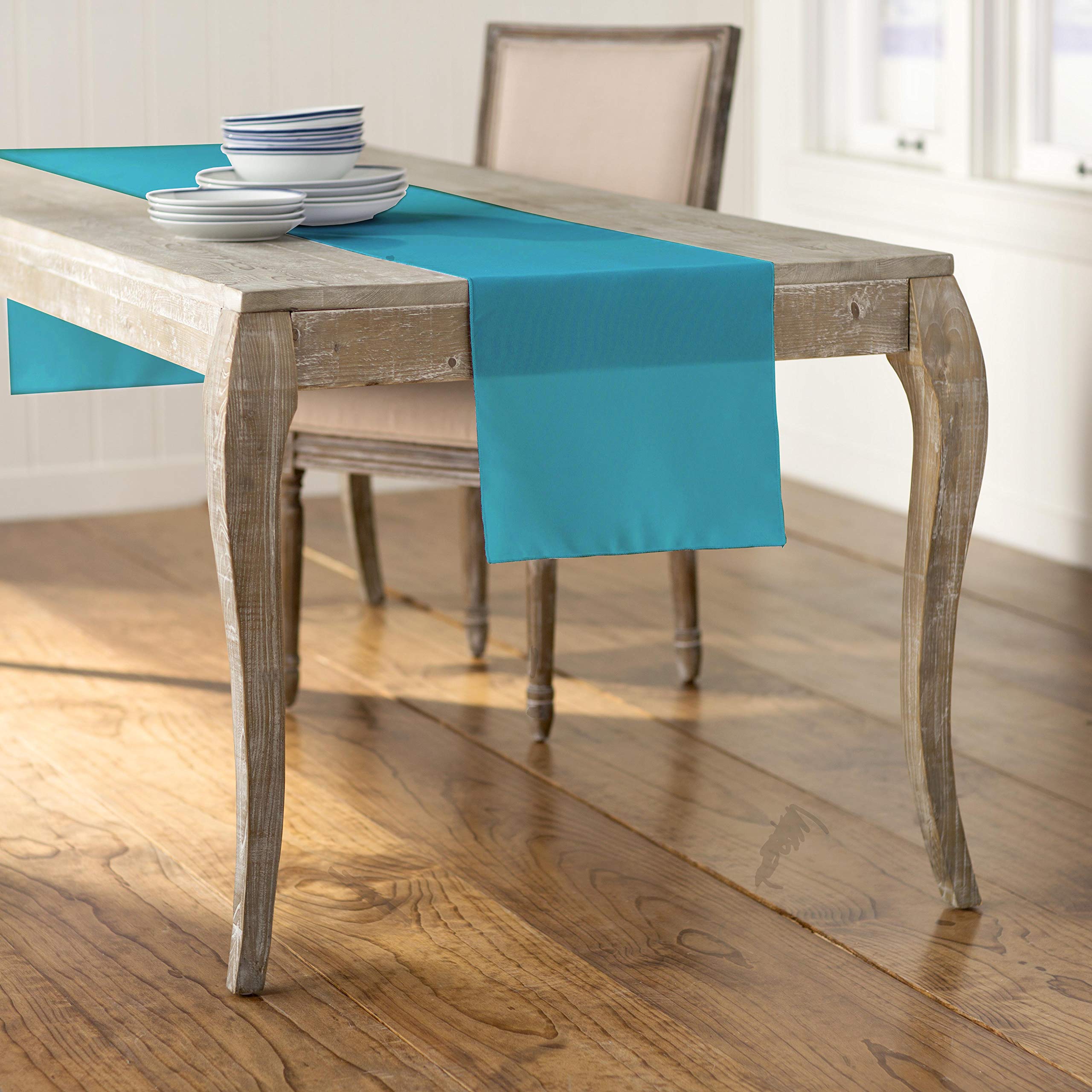 LA Linen Polyester Poplin Table Runner, 14 by 108-Inch, Turquoise Dark