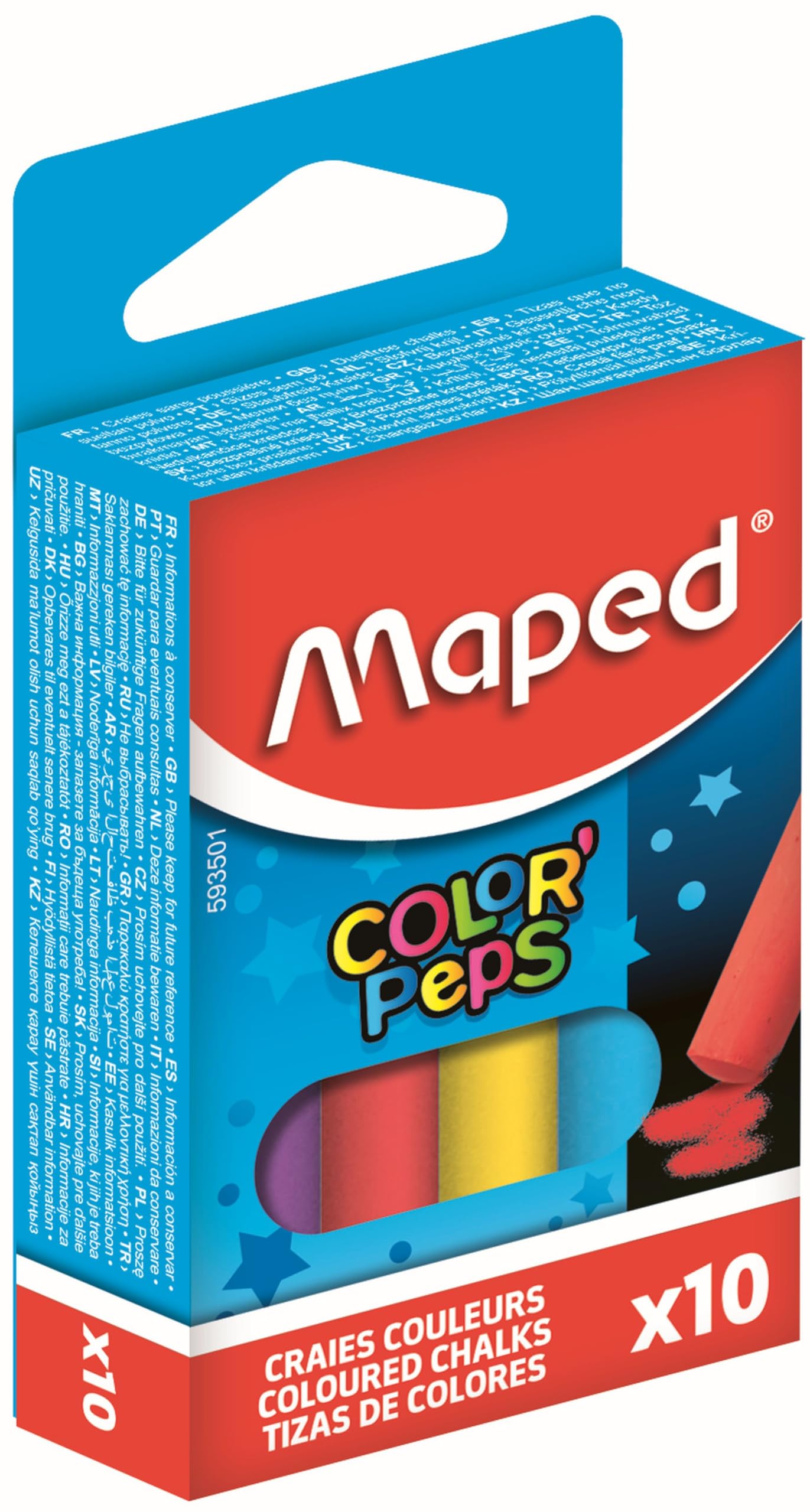 Maped M593501 Colour Peps Chalk Pack of 10 Round Assorted Colours