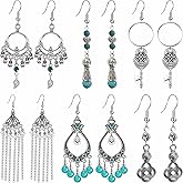 6 Pairs Boho Earrings for Women Vintage Metal Tassel Dangle Earrings Bohemian Cubic Zirconia Elegant Jewelry Set