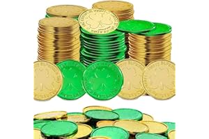 D-ChuangX 600 Pieces St. Patrick's Day Shamrock Coins - Green and Gold Plastic Coins for Party Decorations