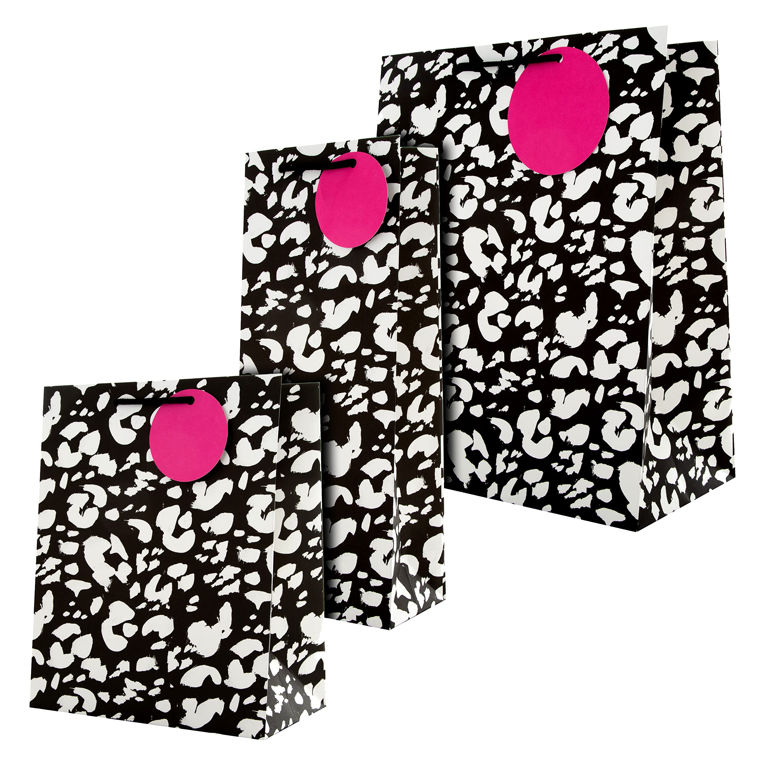 Hallmark Multi Occasion Gift and Bottle Bags Bundle - 1 Large and 1 Medium Gift Bag, with 1 Bottle Bag in 1 Contemporary Leopard Print Design