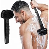 Bearback 3-in-1 Silicone Back Scrubber &amp; Shower Brush, 17" Folding Handle | Firm, exfoliating silicone bristles safe for sensitive skin. Extends to 17", folds to 9.5" &amp; detaches for handheld use.