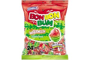 Colombina Bon Bon Bum Lollipops w/Bubble Gum Center, Watermelon Flavor, Individually Wrapped, Ideal for Party Favors and Gifts, 1 Pack (24 Count)