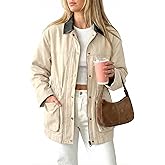 GALMINT Barn Jackets for Women Contrast Collar Utility Jacket Zip Up Drawstring Waist Barn Coats 2025 with Pocket
