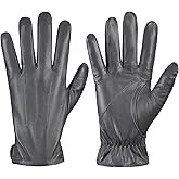 Alepo Genuine Sheepskin Leather Gloves For Men, Winter Warm Touchscreen Texting Cashmere Lined Driving Motorcycle Gloves (Gray-S)