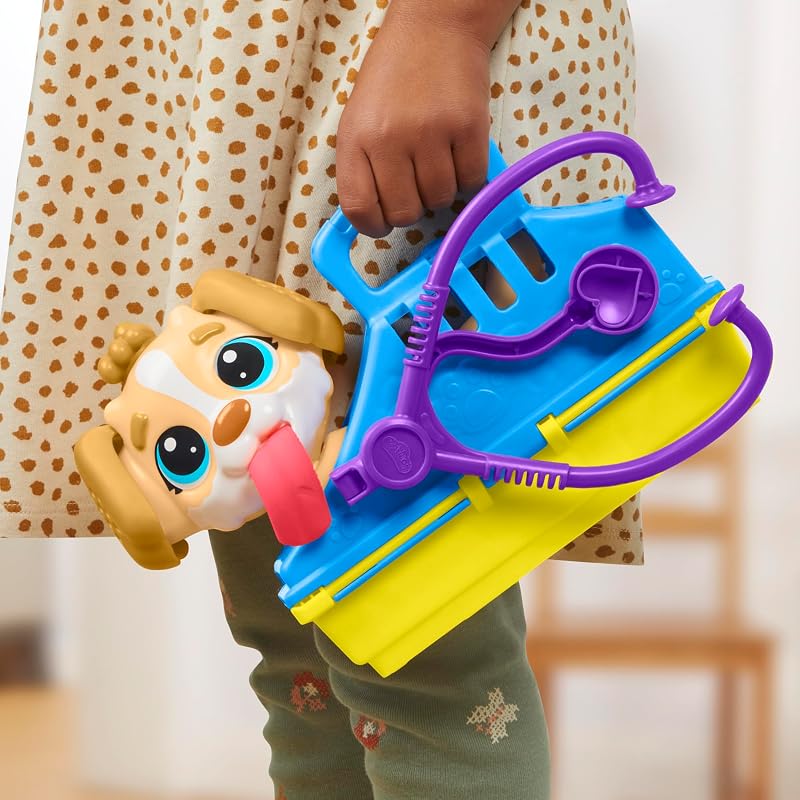 Coffret Le Cabinet Vétérinaire, Mallette Transportable avec Chien, 10 Outils et 5 Pots de Pâte à Modeler Atoxique, Jouet Créatif pour Enfants dès 3 Ans