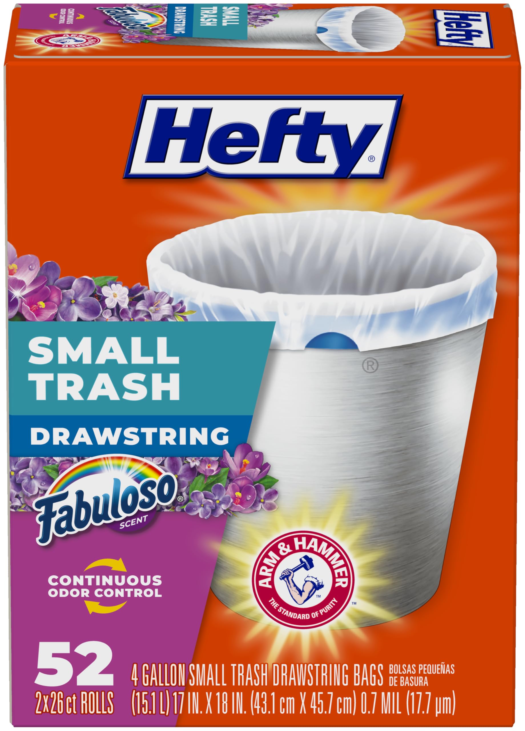 Photo 1 of Hefty Small Trash Bags, Fabuloso Scent, 4 Gallon, 52 Count