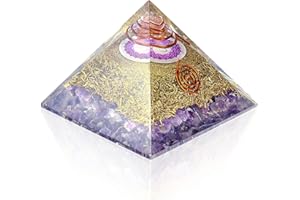 Orgonite Crystal Pyramid Energy Generator - Crown Chakra Symbol Orgonite Amethyst Crystal Pyramid with Brass Metal for Chakra Balancing, Spiritual Healing, Meditaion, Yoga, Reiki Gifts, Office and Home Decor