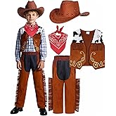 Sicypoty Kids Cowboy Costume for Boys Rodeo Cowboy Set Halloween Birthday Party Dress Up Cosplay Brown