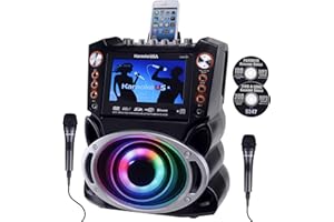 Karaoke USA GF946 GF946 DVD/CD+G/MP3+G Bluetooth 35-Watt Karaoke System with 7-Inch TFT Digital Color Screen, LED Lights, HDMI Output, and 2 Microphones (Black)