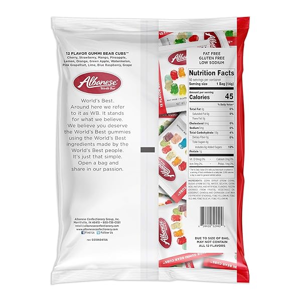 ALBANESE WORLD’S BEST GUMMI SNACK PACKS, 12 FLAVOR GUMMI BEAR CUBS, 50 – 0.5OZ MINI PACKS OF CANDY, INDIVIDUAL SOFT & CHEWY CANDY SNACKS