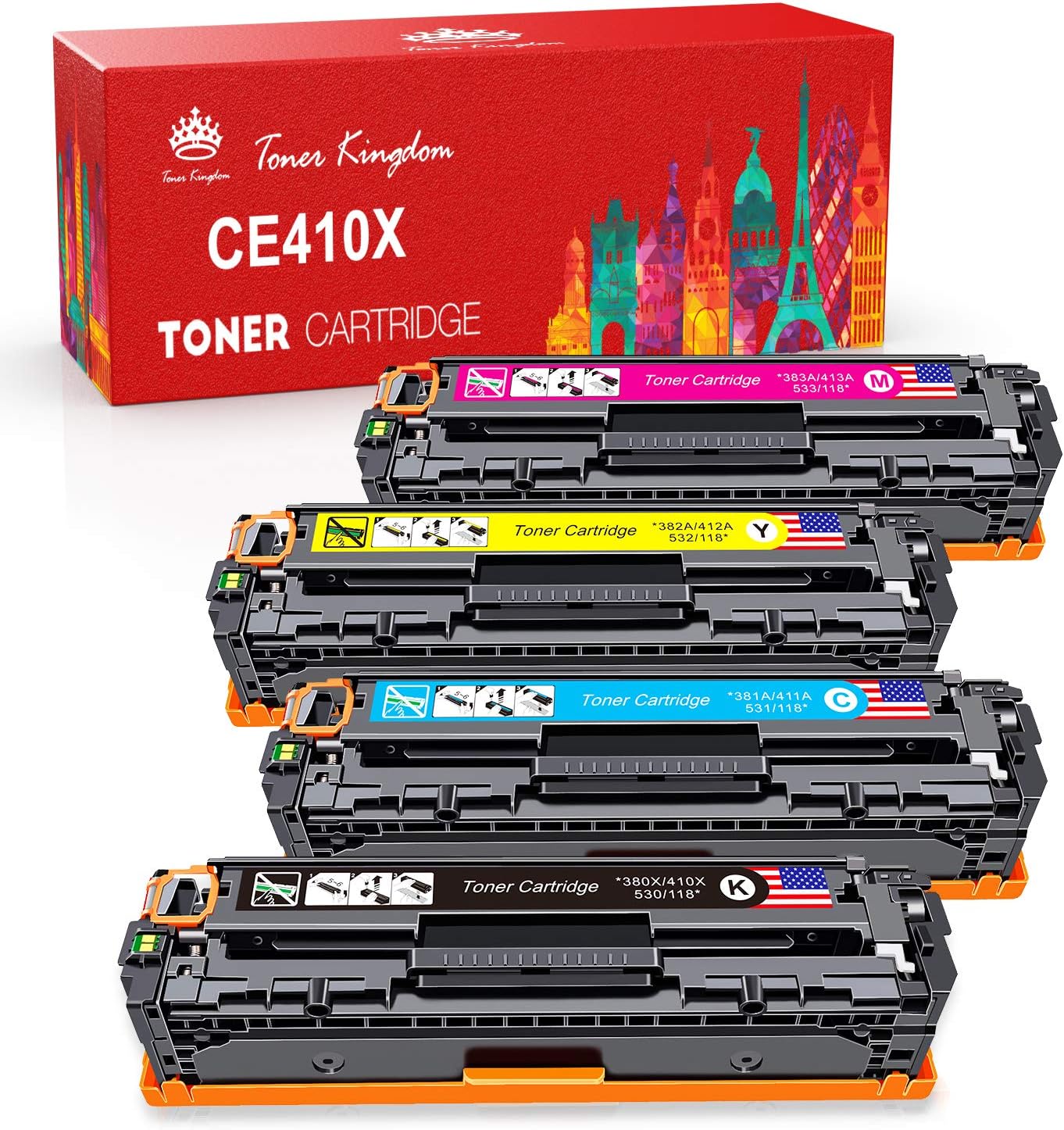 Toner Kingdom 305X Toner Cartridges Remanufactured for HP 305X CE410X 305A CE411A for HP LaserJet Pro 400 color M451dn M451nw M451dw MFP M475dw M475dn M375nw M351a (Black Cyan Yellow Magenta