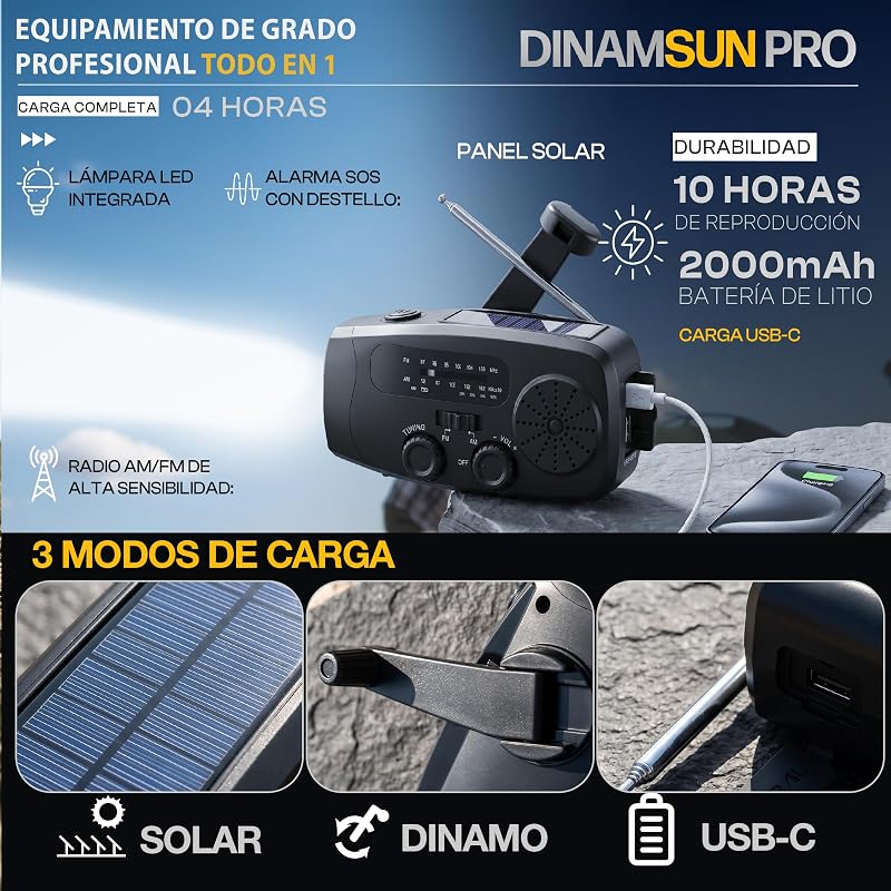 Radio Portatil 2000 mAh Radio FM/Am Linterna LED+ Sos +Manual Supervivencia — foto 2 de 8