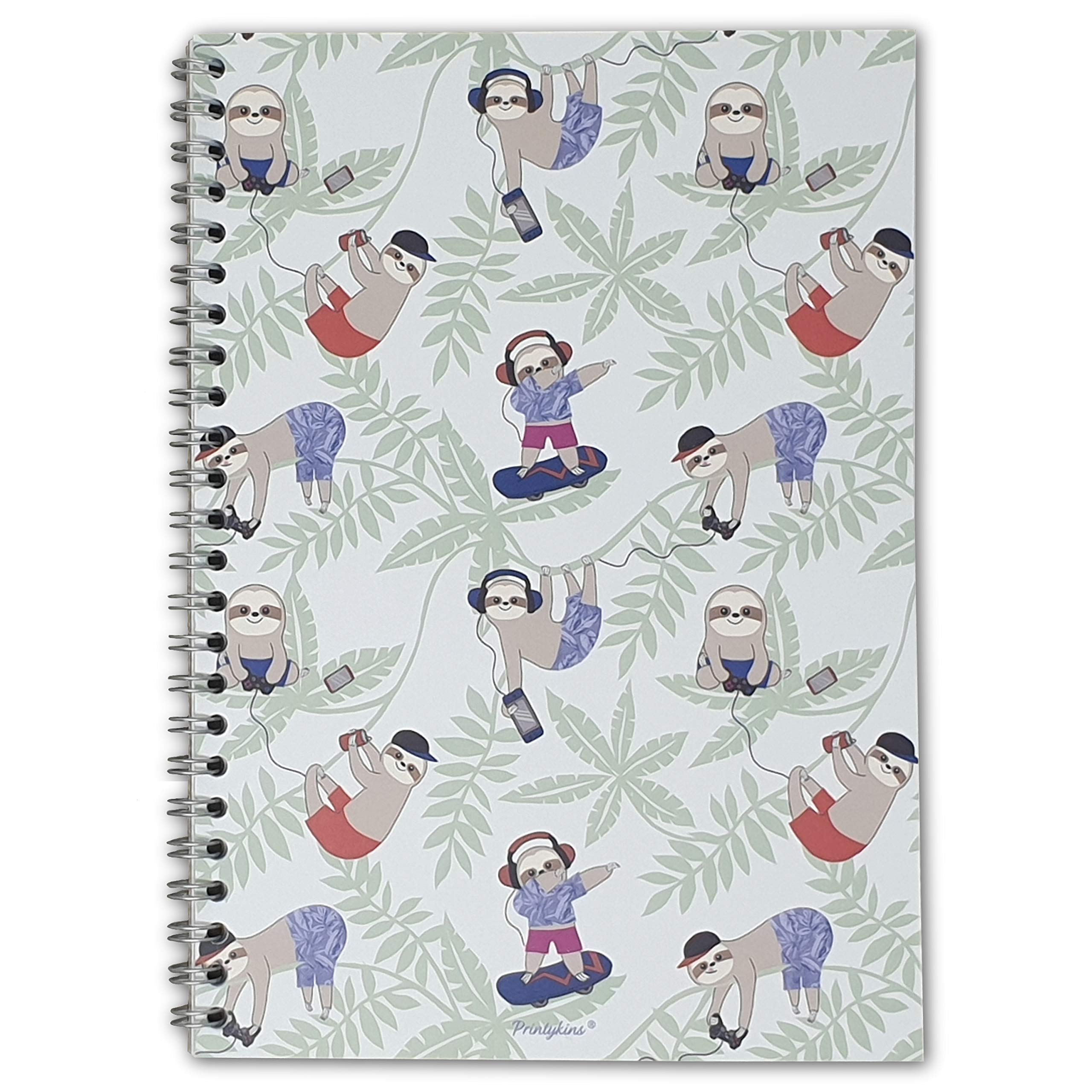 Printykins Sloth Notebook – A5 / 21cm x 15cm / Wirebound/Lined and Plain / 100 pages/Childrens Notepad/Kids Notebook/Boys or girls Sketchbook/Gaming journal/Sloth Inspired/Sloth Gift