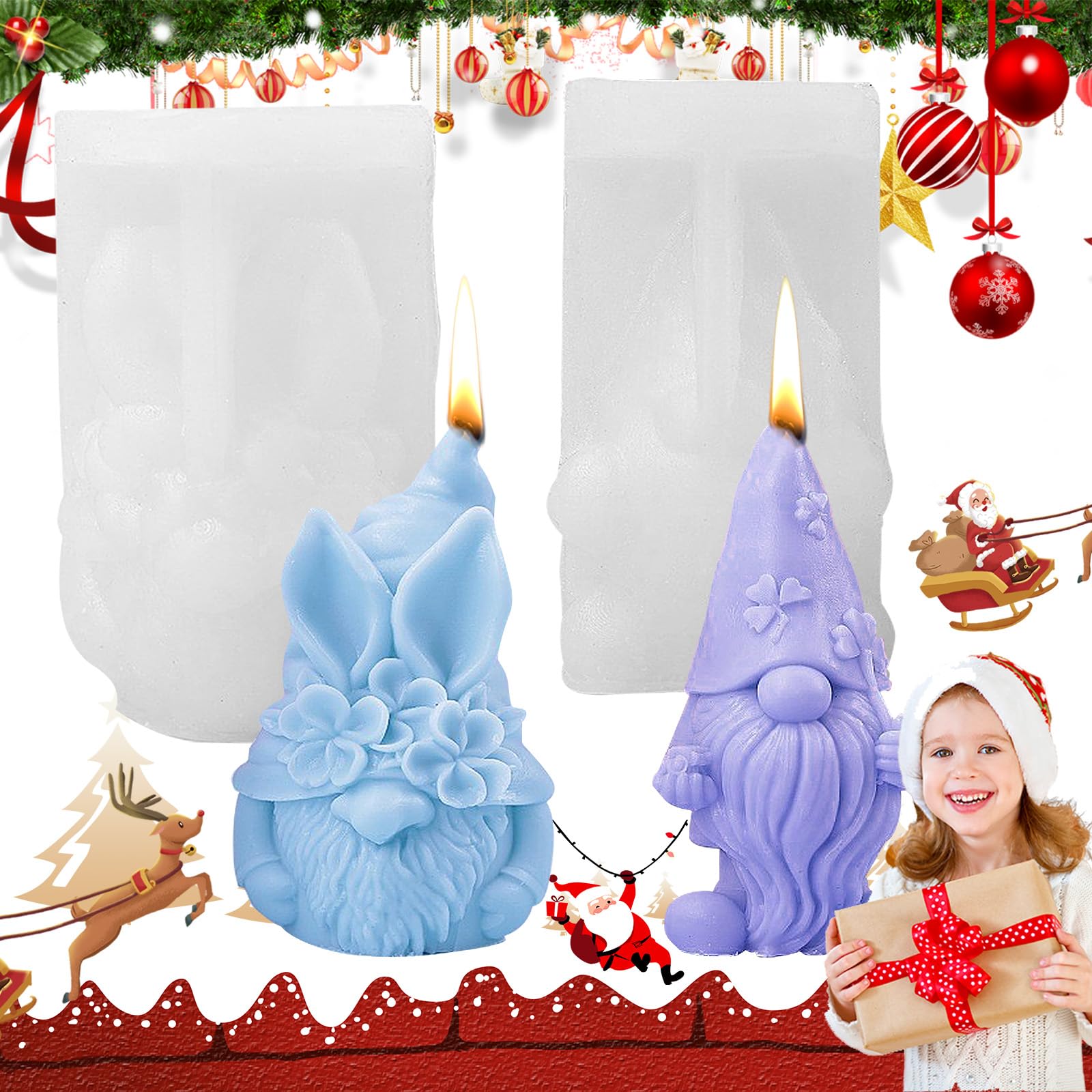 NAMIC 2 Pieces Christmas Gnome Mold, 3D Gnome Epoxy Resin & Candle Silicone Mold, DIY Home Ornaments