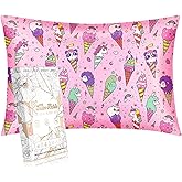 Miss Adola 1 Pack Kids Pillowcase - Queen Size 30 x 20 Inches 19 Momme Mulberry Silk Zipper Pillow Case for Hair and Skin Cute Cartoon Kawaii Cream Unicorn Silk Pillowcase for Teens Girls Boys