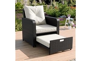 SENYUN Outdoor Rattan Daybed, Sunbed Wicker Patio Furniture w/Adjustable Backrest & Waterproof Upholstered Cushion, PE Wicker Convertible Sofa Furniture for Poolside Garden, Black