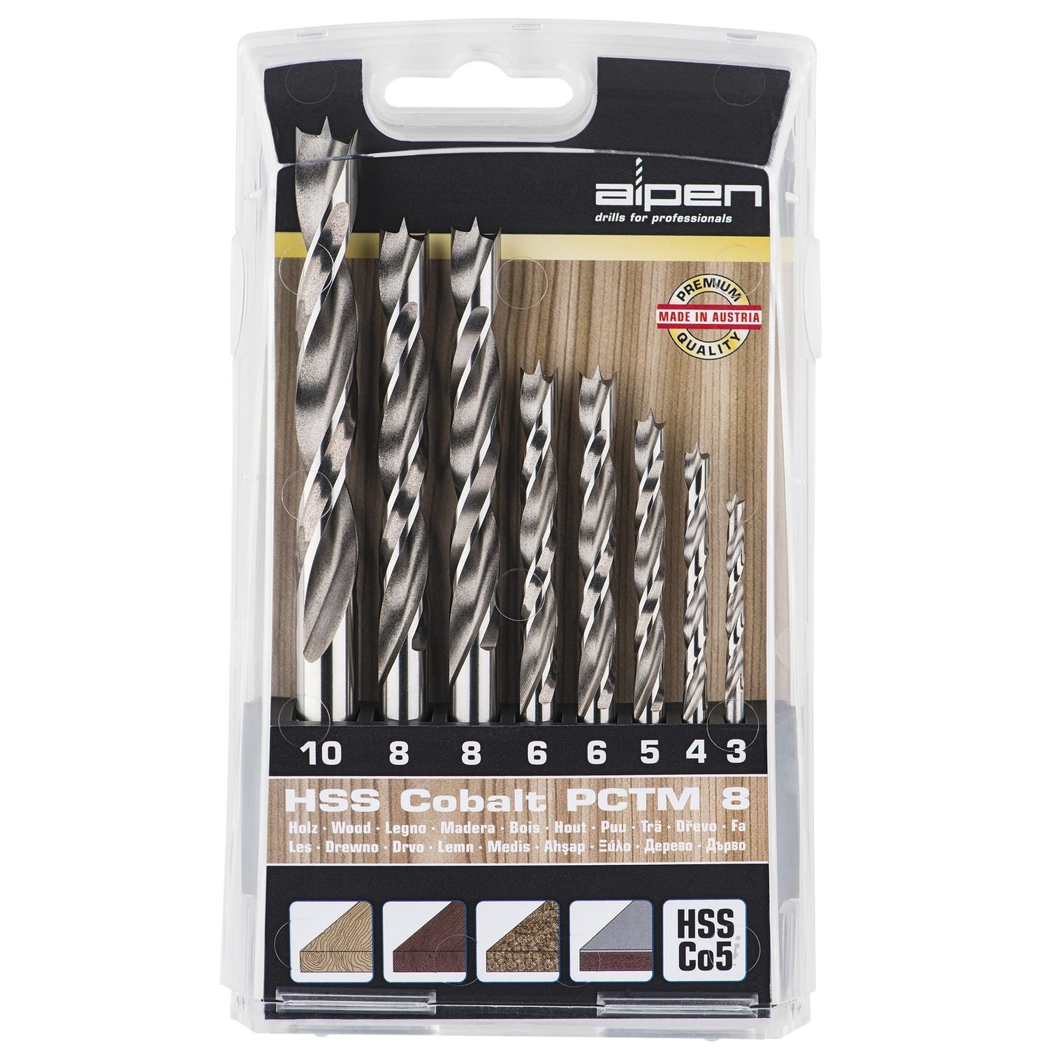 Alpen 63300008100 HSS-Co5 PCTM "Profi Holz" Dowel Drills, Grey