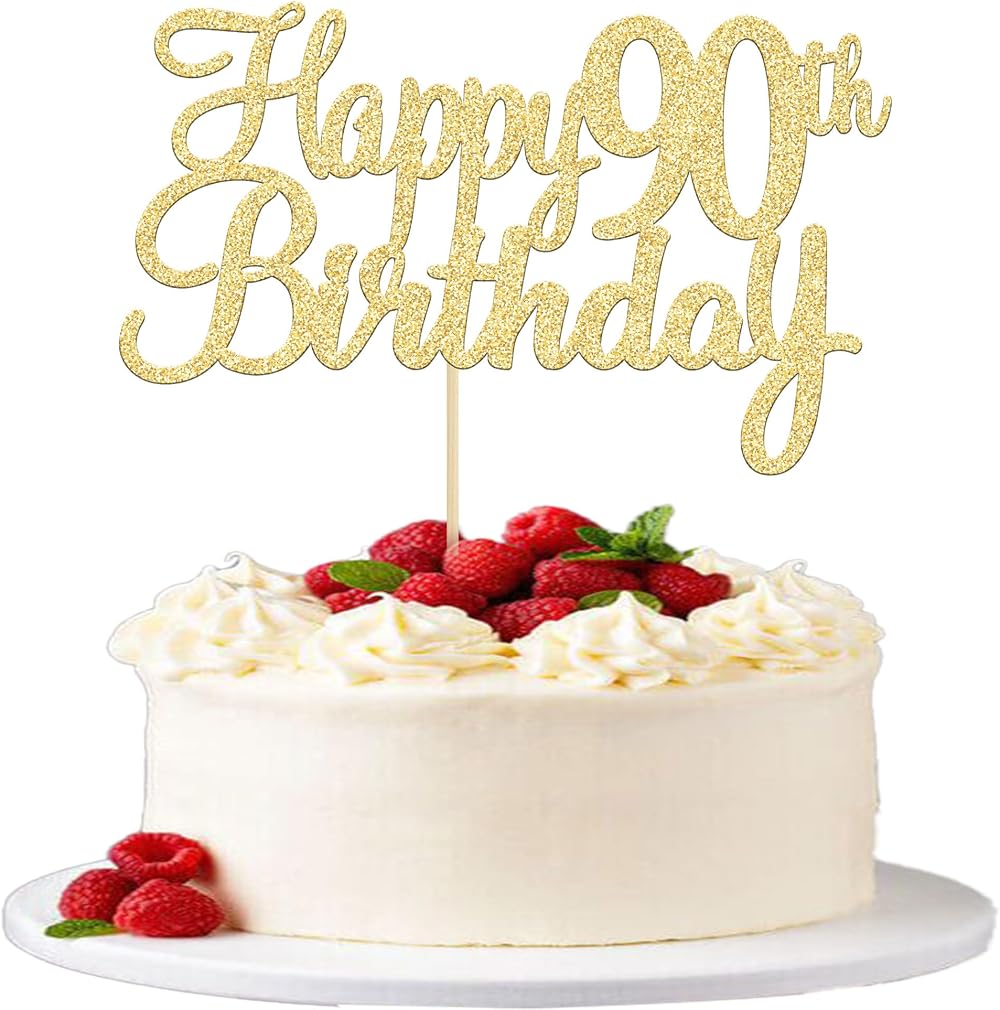 Gyufise 3Pcs Happy 90th Birthday Cake Topper Gold Glitter 90 Years Pick