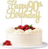 Gyufise 3Pcs Happy 90th Birthday Cake Topper Gold Glitter 90 Years Pick