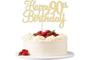Gyufise 1Pc Happy 90th Birthday Cake Topper Glitter 90th Birthday Cake Pick Cheers to 90 Years Old Ninety Fabulous Cake Decorations for 90th Birthday Theme Party Supplies Gold