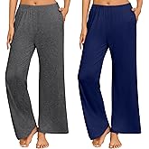 Ekouaer 2 Pack Women Pajama Pants Soft Casual Pajama Bottoms Comfy Wide Leg Sleep Pants Pj Bottoms with Pockets