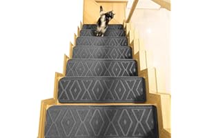 WITHSTAR 10 PCS 8”x30” Stair Treads Non-Slip for Wooden Steps, Peel and Stick Stair Carpet Indoor, Washable Step Treads with Reusable Adhesive 10PCS (Grey)
