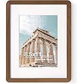 FLYJOE 8.5 by 11 Picture Frame | Solid Oak Wood 8.5x11 Frame | 8 1/2 x 11 Diploma Frame With Mat For 6x8 | Plexiglas & Hanging Hardware Included | Certificate Document Frame Wood (Walnut, 1 Pack)