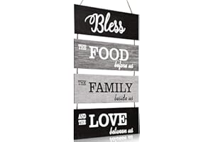 Jetec Bless Hanging Wall Sign, Large Farmhouse Kitchen Decor, Rustic Country Vintage Wooden Family Food Love Wood Art Decoration Plaque For Collage Living Room Bedroom(Vivid Style,Cool-Tone Color)