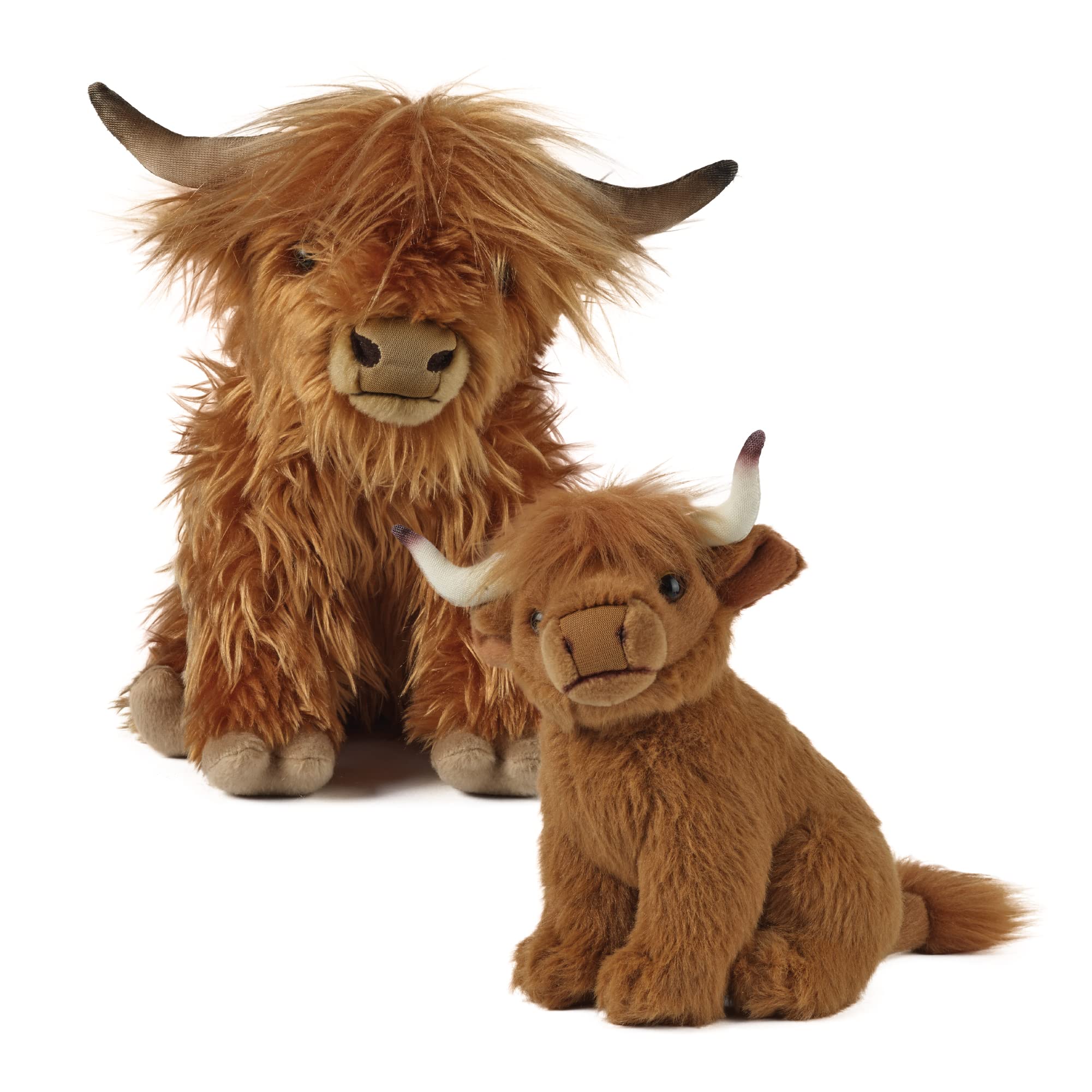Living Nature Highland Cow Parent & Baby Gift Bundle Brown Soft Toy Farm Toy with Sound Easter Hamper Gift Soft Toy Gift for Kids