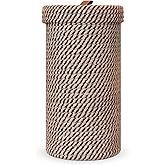 Handmade Cotton & Jute Toilet Paper Holder – Woven Toilet Paper Stand & Storage Basket with Lid, Freestanding Organizer for Bathroom, Fits 3 Rolls