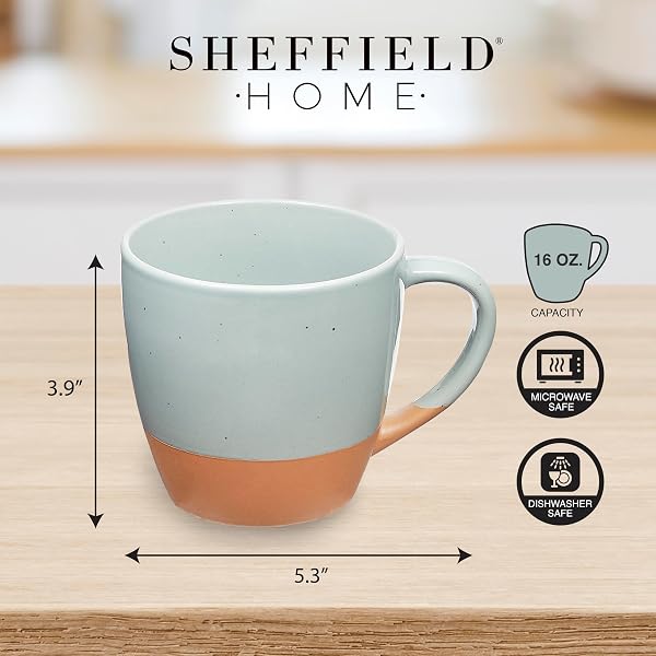SHEFFIELD HOME COFFEE MUGS SET OF 4 STONEWARE MUGS – 16OZ LARGE CERAMIC COFFEE MUG WITH HANDLE – DISHWASHER & MICROWAVE SAFE CLASSIC MUG FOR TEA, LATTE, ESPRESSO AND CAPPUCCINO – ASSORTED NEUTRALS
