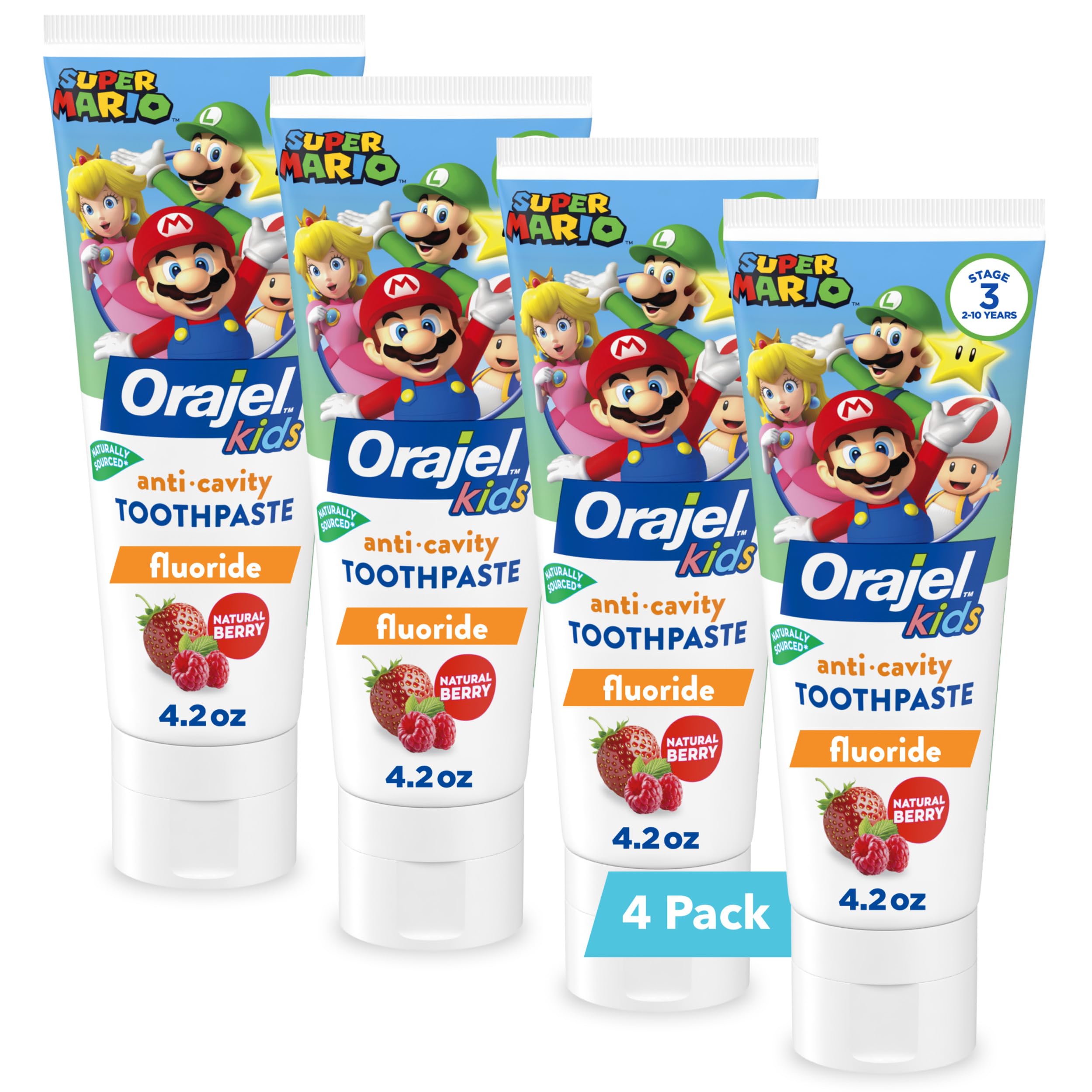 Photo 1 of Orajel Kids Super Mario Anti-Cavity Fluoride Toothpaste, Natural Berry Flavor, 4.2oz Tube, 4-Pack