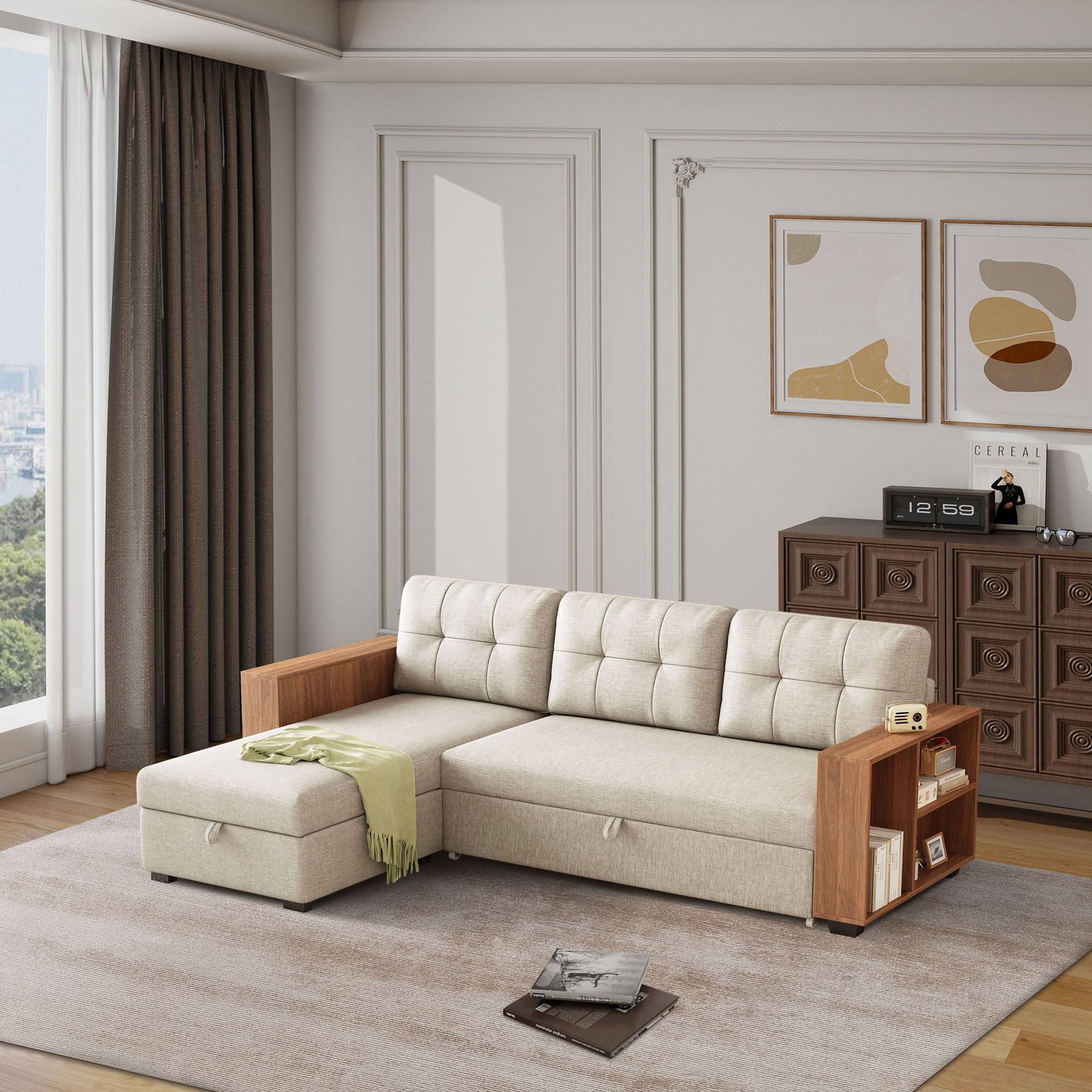 Ball & Cast 84" Convertible Sectional Couch with Pull Out Bed and ...
