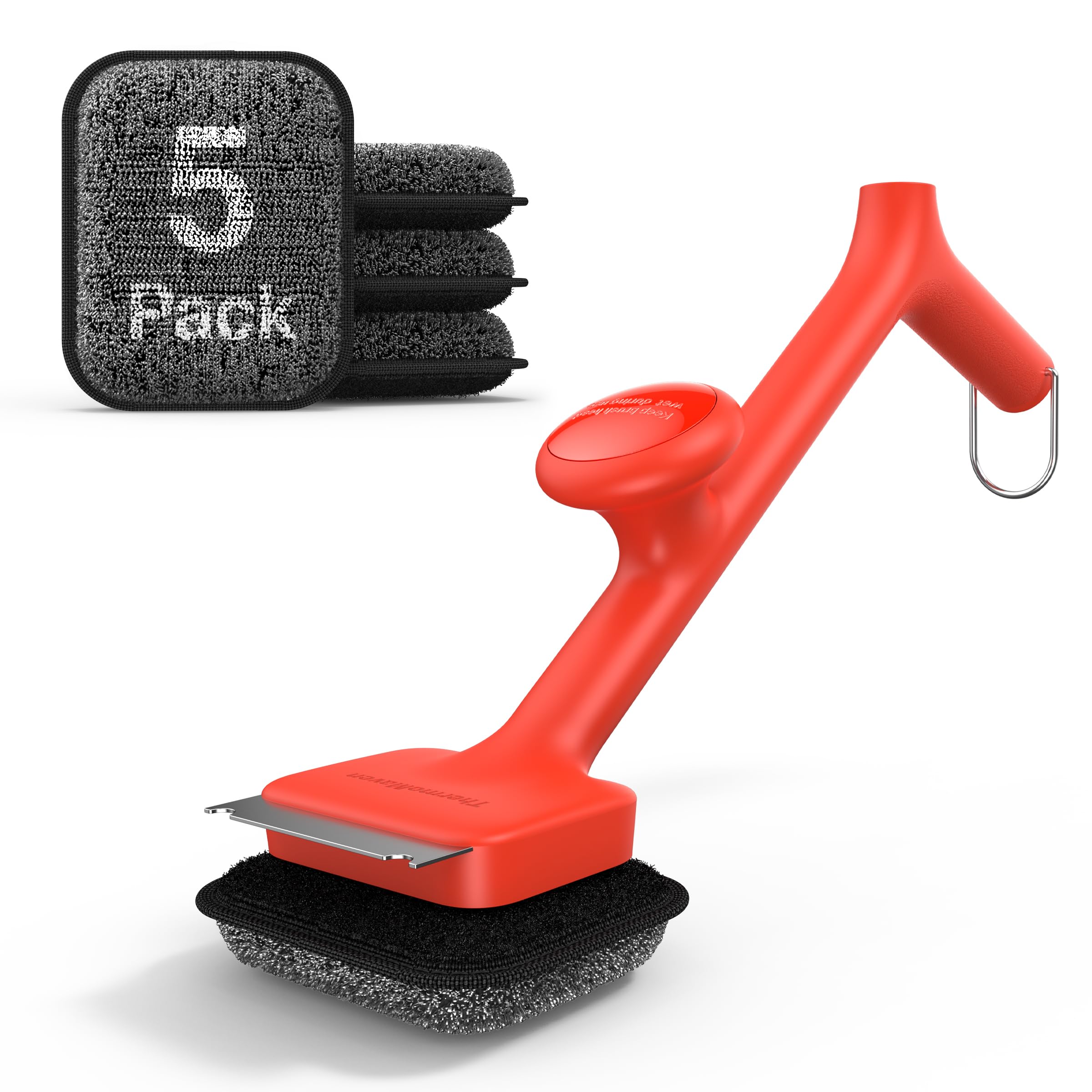 ThermoMaven BBQ Grill Brush Bristle Free - 17" Safe Steam Grill Cleaner Brush with Scraper and 5 Brush Heads for Porcelain/Gas/Charcoal Grill Outdoor Grill Barbecue Cleaner Image