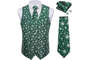 DiBanGu Mens Silk Christmas Vest and Tie Set Holiday Festive Suit Waistcoat for Party Vacation Xmas Tuxedo Dress Vest