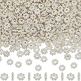 SOFPLATE 1 Box 600Pcs Silver Daisy Bead 6mm Flower Spacer Beads Bulk Tibetan Metal Alloy Mini Round Snowflake Rondelle Loose Charms Bead for Jewelry Making Supplies DIY Bracelets Necklaces Earrings