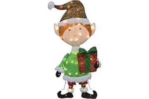 TISYOURSEASON 32-Inch Pre-Lit Candy Cane Lane Elf 2D Christmas Yard Decoration, 50 Lights