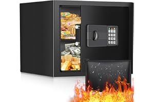 TISKGG 1.0 Cubic Home Safe Box Fireproof Waterproof, Fireproof Safe with Fireproof Money Bag, Digital Keypad & Removable Shelf, Safe Box for Money Firearm Medicine Valuables